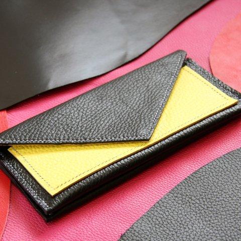 姫路シュリンクレザー Wallet　長財布　【TUMIKI】イエロー×ブラック