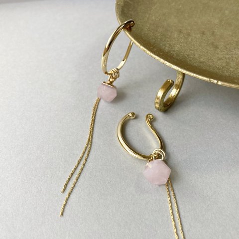 " 再販 " rose quartz × swage chain イヤーカフ(両耳)