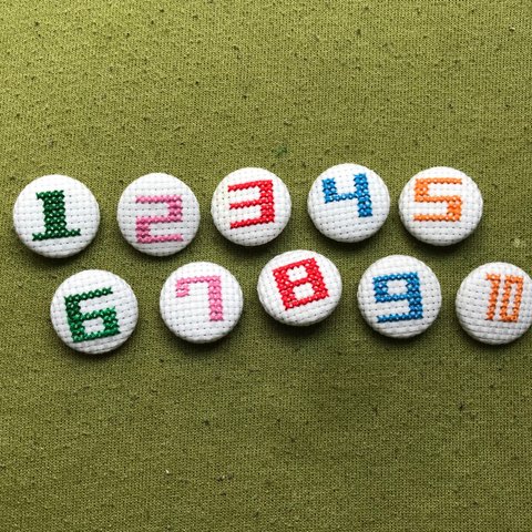 ナンバリング刺繍の包みボタン