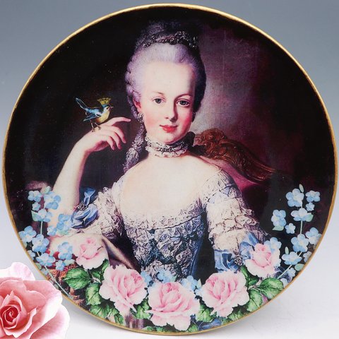 マリーアントワネット★小鳥とマリー★磁器製デコパージュ飾り皿  ロココ ヴィクトリアン Shabby chic Marie Antoinette Plate