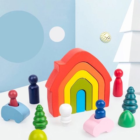虹色積み木　レインボービルディングブロック　知育玩具