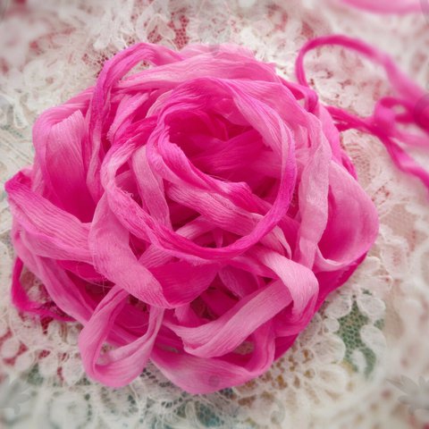 **♥Silk Chiffon Sari Ribbon Lotus Pink Ombre *Fair Trade*♥** 