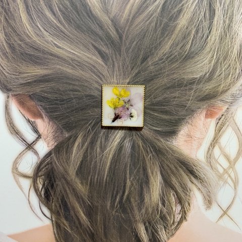 桜と菜の花ブーケ風ヘアゴム