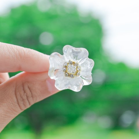 透明花リング　ビューティー　紫陽花　ステンレス