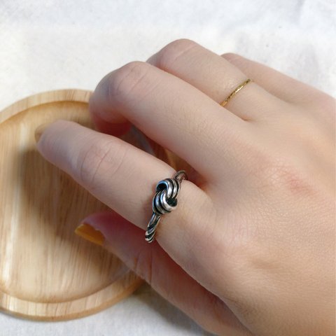 S925シルバー細身リング　ねじり結び目指輪　silver ring