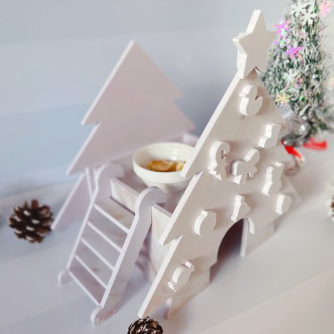 クリスマスツリーハウス/グレイスマーブル 21cm×13.2cm×22cm ハムスター小動物家　巣箱　木箱　お洒落デザインハウス　遊具　おもちゃ　インスタ映え