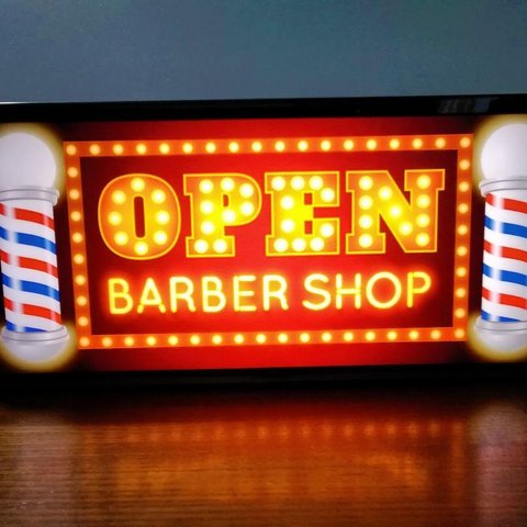 バーバー 理容室 ヘアーサロン レトロ BARBER オープン 営業中 看板 LED2wayライトBOX