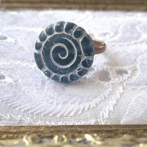 再販【spiral 🌀ring】11号フリーサイズ blue/white#czech beads