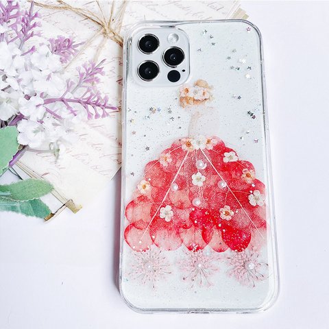 本物の押し花  押しフルーツ  アジサイ　 ハンドメイド  スマホケース iPhoneケース　Galaxyケース