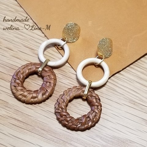 【数量限定】ラタン&ウッドのゴールドピアス