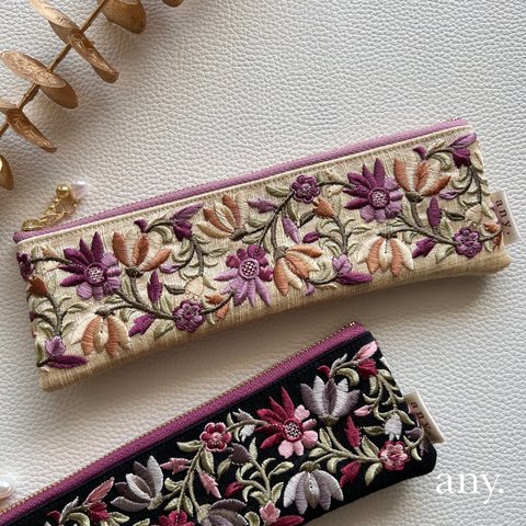 new✨インド刺繍リボンの大人ペンケース pink purple💜