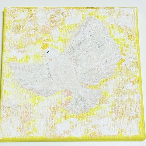 アクリル画  love and peace  展示品 幸せのハト キャンバス