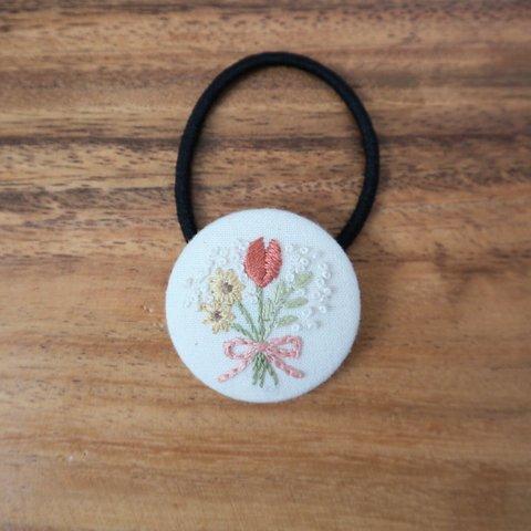 刺繍ヘアゴム　チューリップブーケ