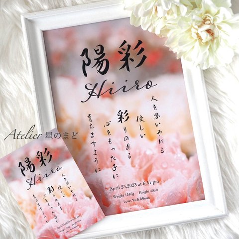 命名書☆オーダー☆おしゃれな誕生月・季節花の命名紙☆「カーネーション」 A4（A3）サイズ＆葉書サイズのお得なセット♪