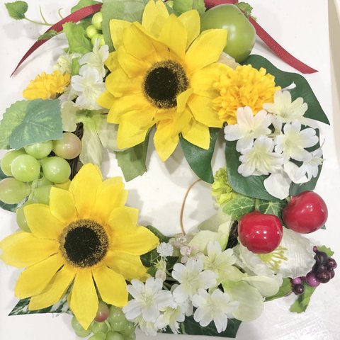 お花畑と果樹園🍒　向日葵　アーティシャルフラワー　フラワーリース　リース　飾り　夏　お花　雑貨