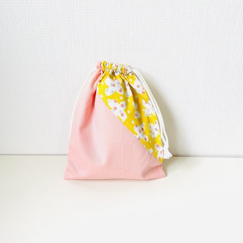 【即納可能】北欧風 花柄×ピンクのかわいいお着替え袋　入園入学グッズ