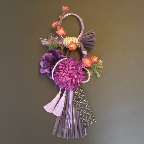 紫色しめ縄　しめ飾り　紫　正月飾り　和風　パープル