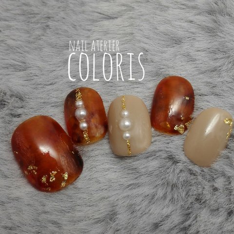 COLORIS✳べっ甲パールキラキラゴールドネイル