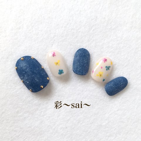 押し花・デニムネイル☆シンプルネイル