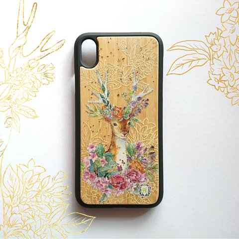 【在庫限り】Deer Bamboo-鹿と花のスマホカバー-(iPhone XR,iPhone XS Max) 