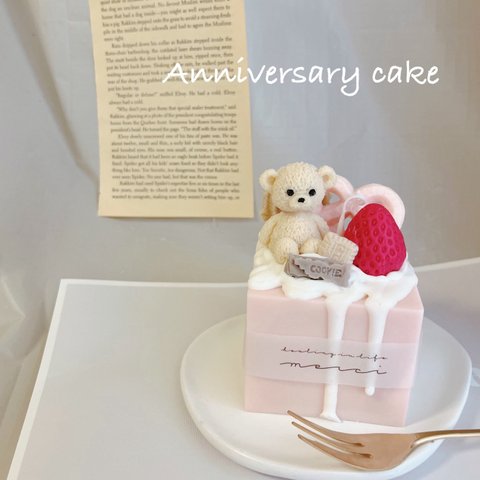 クマさんとスィーツいっぱいのスクェアケーキキャンドル＋BOX付き　　韓国キャンドル     インテリア　ギフト