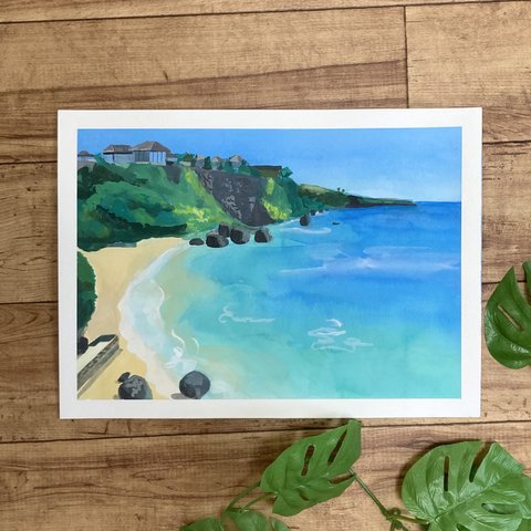 原画　海の見える丘　バリ島