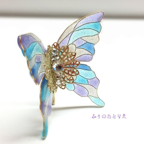 【人気】ステンドグラス風蝶のポニーフック