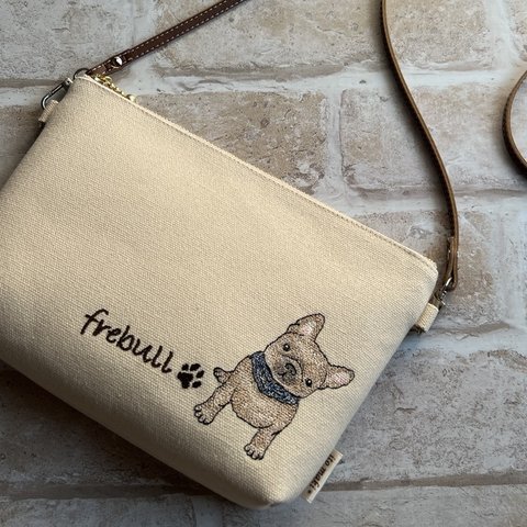 フレンチ・ブルドック刺繍🐾お出かけポシェット