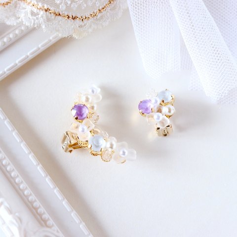 《特集掲載》hana glass＊lilac イヤーカフ&イヤリング(ピアス)