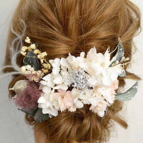 プリザーブド&ドライフラワー 髪飾り ヘアアクセサリー ヘッドドレス 結婚式 成人式 卒業式 ウェディング パーティー　ヘアアレンジ　