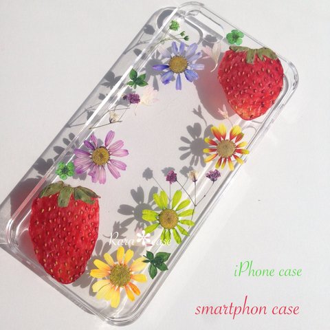 押し花iPhoneケース♡イチゴフレーム iPhone6/6s iPhone5