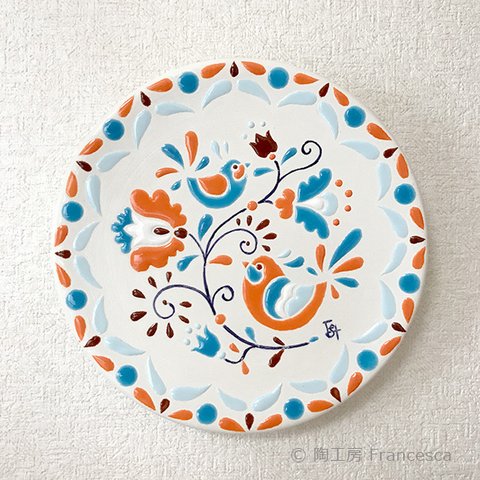 スペインタイルアート：花と鳥の飾り皿C