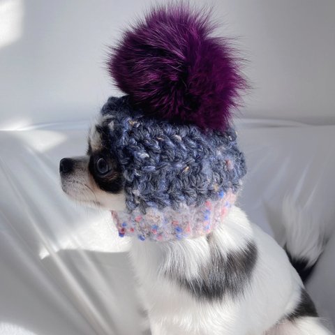 新作✴︎犬服✴︎ 犬帽子 被り物 超ゴージャスファーポンポンニット帽