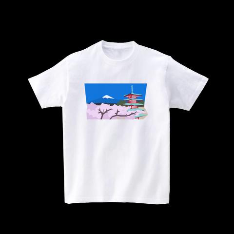 景色Tシャツ-桜富士（白）