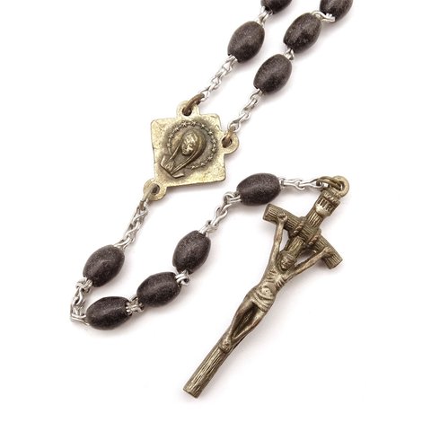 50s Vintage Italian Rosary Black Beads × Crucifix