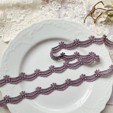 1m 綺麗 花 波デザイン ケミカルレース ブレード BK241011 グレーラベンダー ハンドメイド 手芸 素材 材料