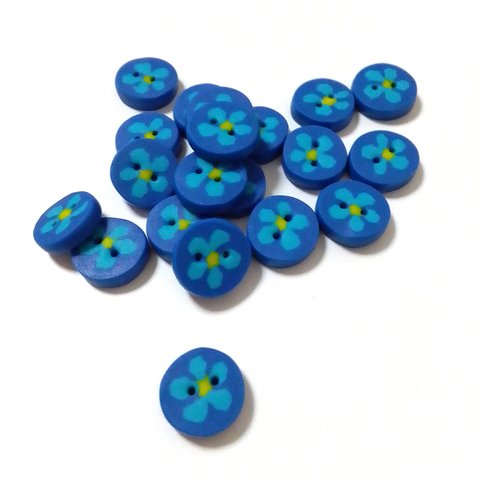 シンプルな青い花のボタン（４個）[2010A15]