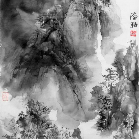 水墨画　高瀑