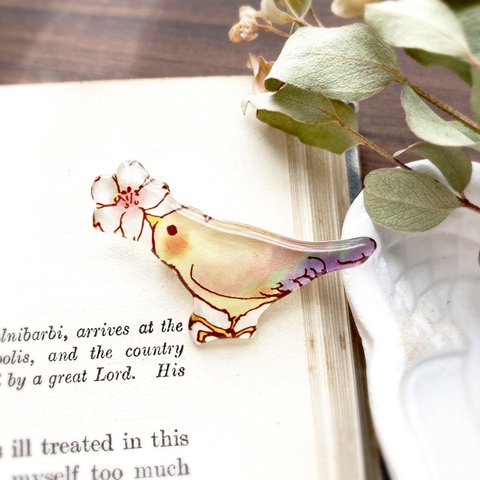 Sakura bird brooch-02｜桜の花と小鳥のブローチ〔小鳥シリーズ〕 