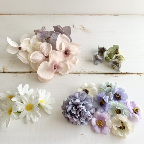 【ワンコイン】パープルホワイトの花材詰め合わせ💐‪‪𓂃 𓈒𓏸 花材・造花・アーティフィシャルフラワー