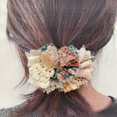 No.450 ナチュラル フラワー レース ヘアゴム ヘアクリップ ポニーフック ブローチ