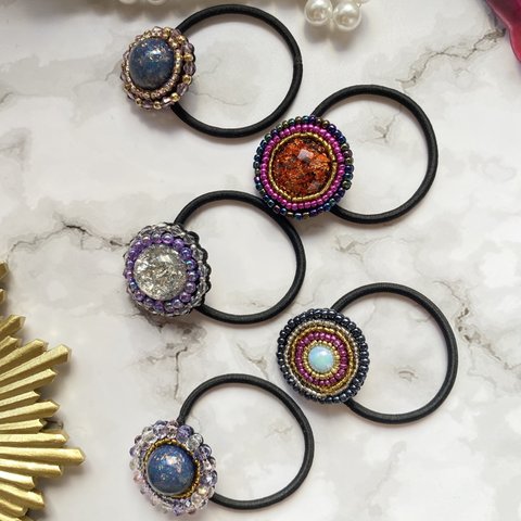 【New♡】ビーズ刺繍 ヘアゴム ビーズ 刺繍 ヘアアクセサリー    大人かわいい カラフル キラキラ オシャレ ファッション カジュアル 上品 綺麗め プレゼント ギフト 結婚式 ウエディング 