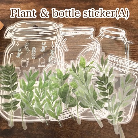 植物とボトルのステッカーセット(A・グリーン)
