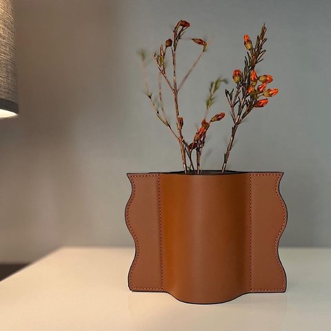 本革　2TONE(Brown+Darkgreen)　フラワーベース　　革の花瓶　一輪挿し　花瓶カバー