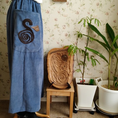 only　one　corduroyHAKAMA WIDE PANTS～dull blue～