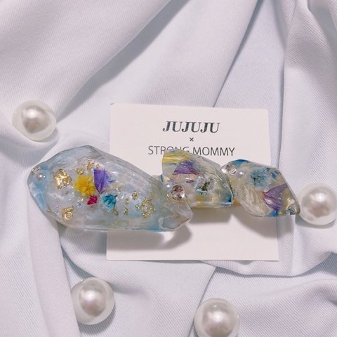 💐本物のお花が入ったヘアクリップ×金箔×キラキラストーン×パール🪨💎ヘアクリップ