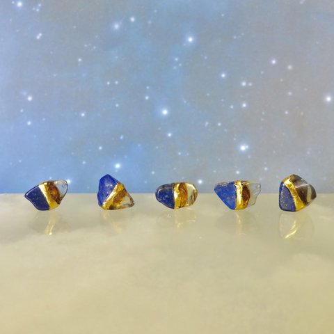 12月の誕生石◆夜空のひかり◆Lapis-lazuli×Citrine／金継ぎピアス／S S ~ S size