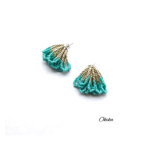 【Mサイズ】Shower beadsピアス/イヤリング【silver× Turquoise】