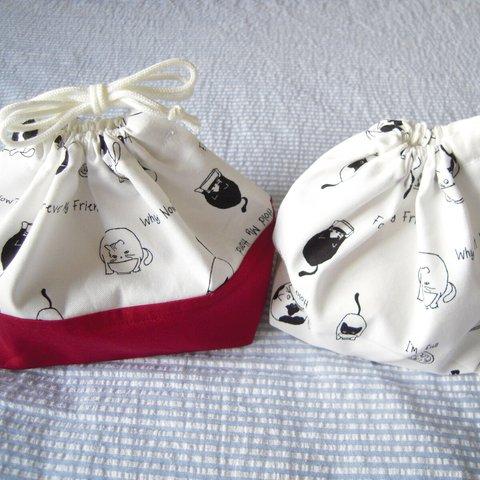 【Sale】お弁当袋＆コップ袋SET<ねこ>_#306-307_obento&cup bag<cats>