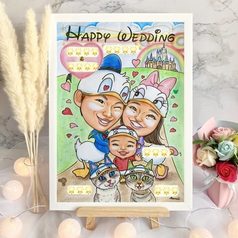 似顔絵　コスプレ　結婚式　受付　ウェルカムボード　ウェルカムスペース　イラスト　両親贈呈品　プレゼント　結婚祝い　